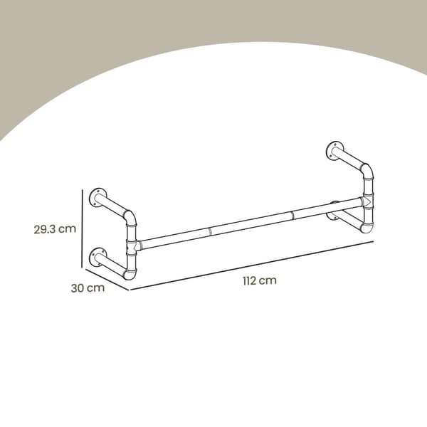 Rootz Wall Garderob Clothes Rail - Hanging Bar - Iron Rod - Space Saving Organization - 110 cm x 30 cm x 29,3 cm