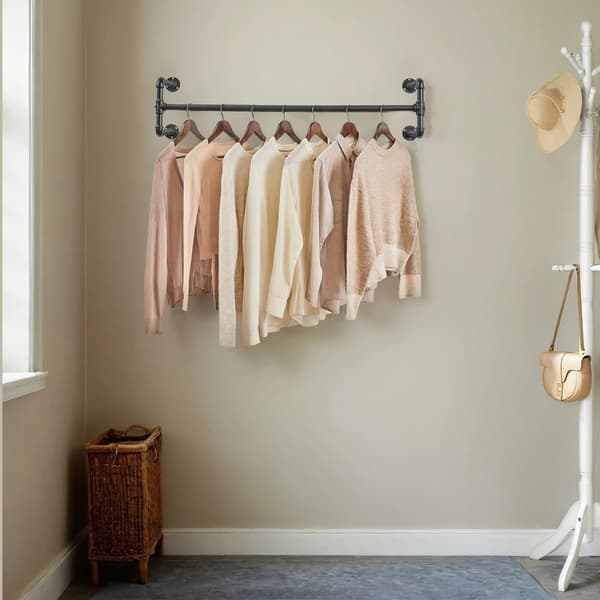 Rootz Wall Garderob Clothes Rail - Hanging Bar - Iron Rod - Space Saving Organization - 110 cm x 30 cm x 29,3 cm