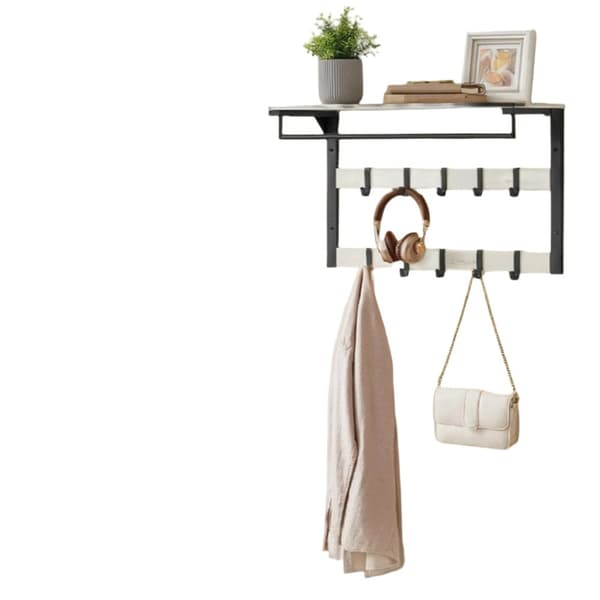 Rootz Wall Garderobe - Væghylde - Opbevaringshylde - 10 Aftagelige kroge - Maksimerer plads - 30 cm x 65 cm x 42 cm