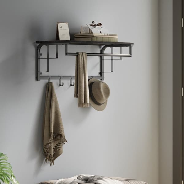 Rootz Wall Garderobe med hylde - Vægmonteret hængende hylde - Træspanel - 30 cm x 66 cm x 27 cm