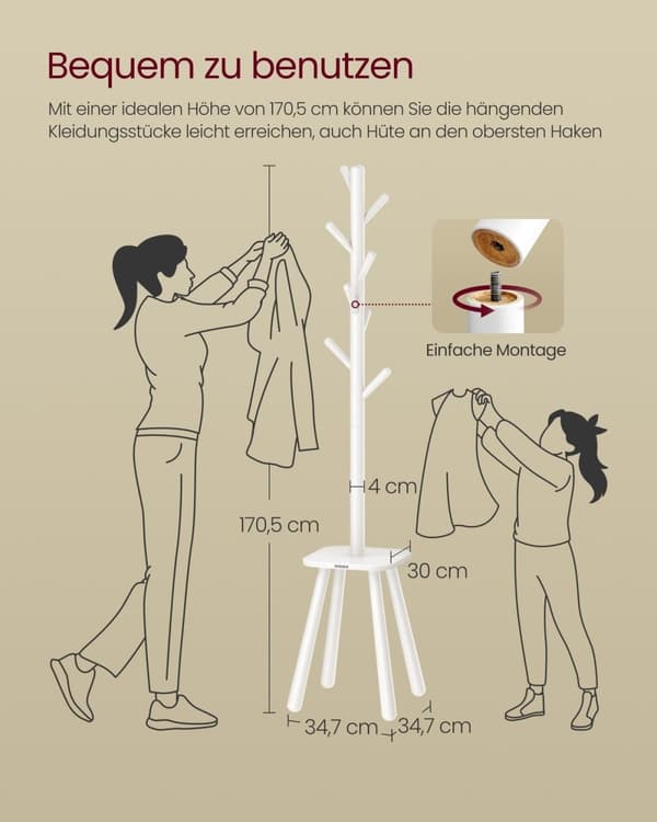 Rootz White Clothes Rack - Garderobearrangør - Opbevaringsplads - Gummi træ - 34,7 cm x 34,7 cm x 170,5 cm