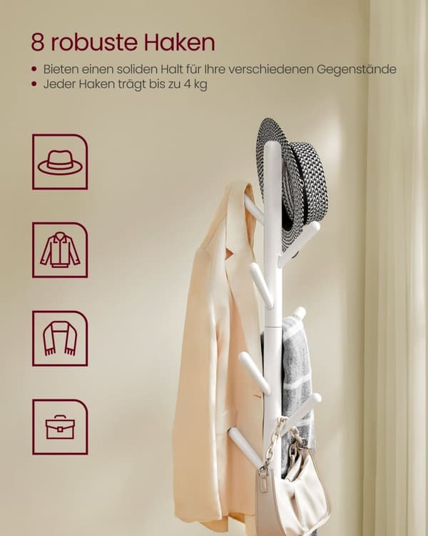 Rootz White Clothes Rack - Garderobearrangør - Opbevaringsplads - Gummi træ - 34,7 cm x 34,7 cm x 170,5 cm