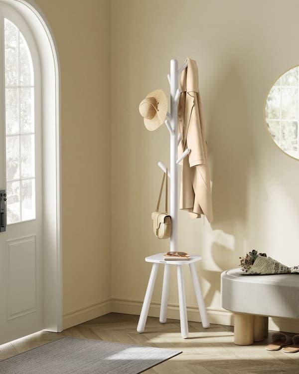 Rootz White Clothes Rack - Garderobearrangør - Opbevaringsplads - Gummi træ - 34,7 cm x 34,7 cm x 170,5 cm