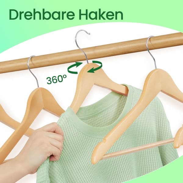 Rootz Wooden Hanger Set - Tøjbøjle - Fast træbeslag - Holdbart design - 44,5 x 1,2 x 23 cm