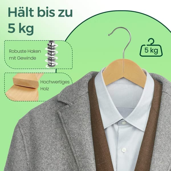 Rootz Wooden Hanger Set - Tøjbøjle - Fast træbeslag - Holdbart design - 44,5 x 1,2 x 23 cm