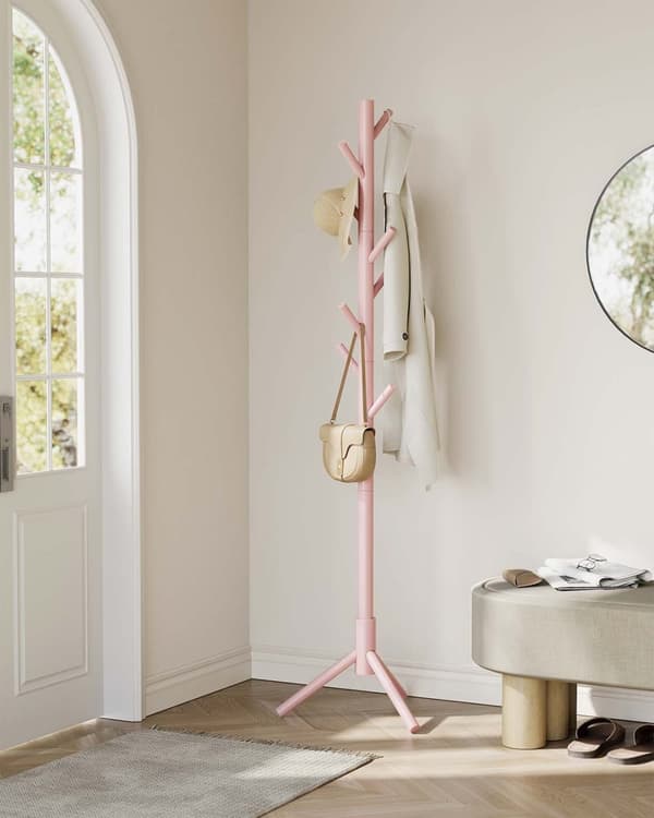 Rootz Winders 'Stand in Tree Form - Justerbar tøjophæng - frakke rackstativ - Solid træ - 47x47x175cm - lyserød