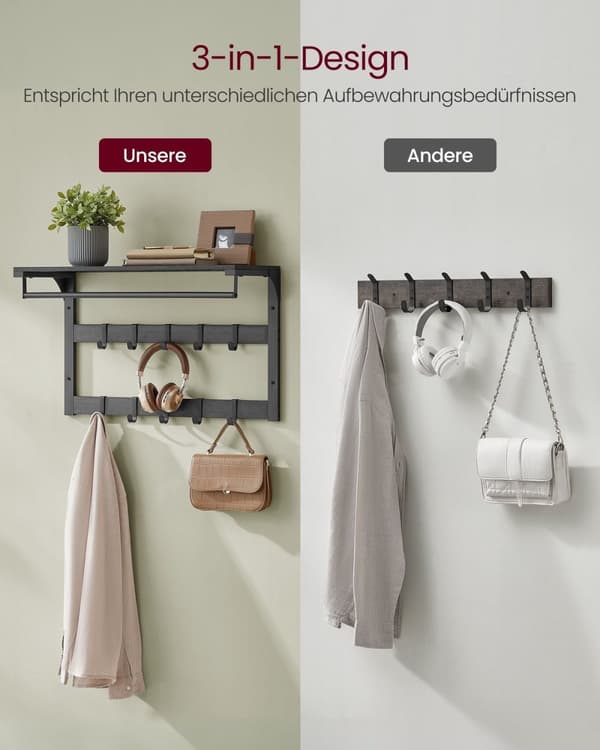 Rootz Wall Garderobe hylde - frakkeholder - opbevaringskroge - Rumbesparende design - 30 cm x 65 cm x 42 cm