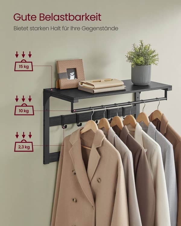 Rootz Wall Garderobe hylde - frakkeholder - opbevaringskroge - Rumbesparende design - 30 cm x 65 cm x 42 cm