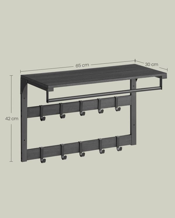 Rootz Wall Garderobe hylde - frakkeholder - opbevaringskroge - Rumbesparende design - 30 cm x 65 cm x 42 cm