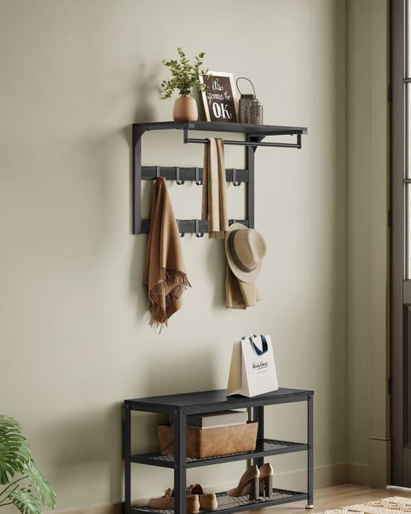 Rootz Wall Garderobe hylde - frakkeholder - opbevaringskroge - Rumbesparende design - 30 cm x 65 cm x 42 cm
