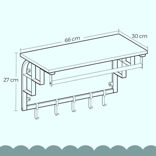 Rootz Wall Garderobe - Hængende hylde - Vægmonteret opbevaring - Max 15 kg belastning - 30x66x27cm