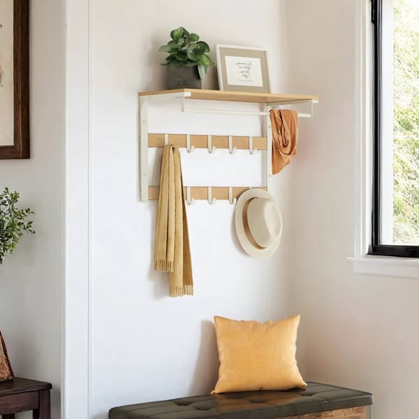 Rootz Wall Garderobe hylde - Væghylde - 10 Aftagelige kroge - Rumbesparelsesopbevaring - 30 cm x 65 cm x 42 cm