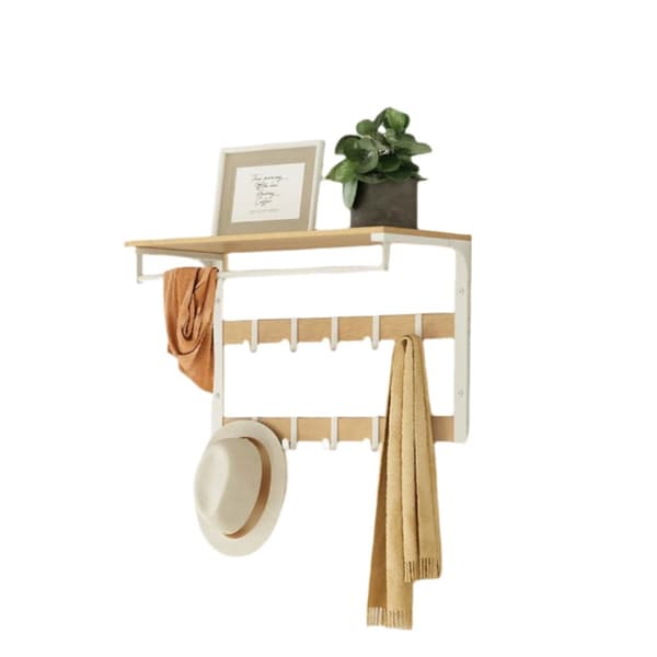 Rootz Wall Garderobe hylde - Væghylde - 10 Aftagelige kroge - Rumbesparelsesopbevaring - 30 cm x 65 cm x 42 cm