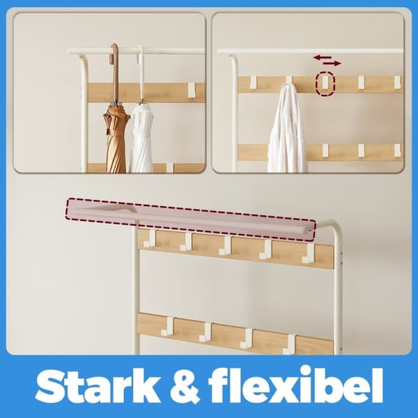 Rootz Garderobe Stand - Cloakroom Stand - Entryway Organizer - Shoe Bench - 72 cm x 33,7 cm x 183 cm