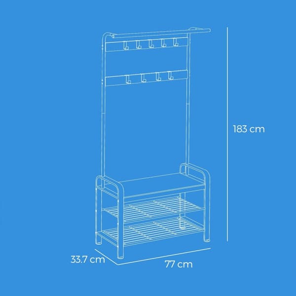 Rootz Garderobe Stand - Cloakroom Stand - Entryway Organizer - Shoe Bench - 72 cm x 33,7 cm x 183 cm