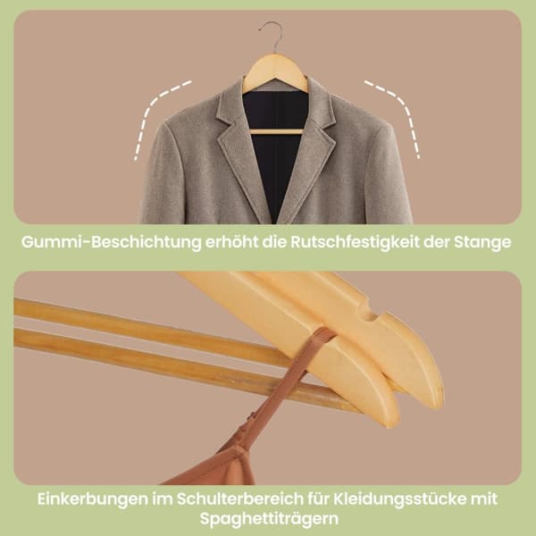 ROOTZ TRÆSBANGER 10 SET - Tøjbeslag - Solid Wood Maple - Robust 5 kg kapacitet - 44,5 cm x 23 cm x 1,2 cm