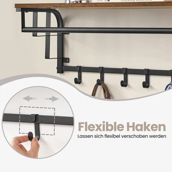 Rootz Wall Garderobe med hylde - vægmonteret hængende hylde - hængende bar - pladsbesparelse - 66 cm x 27 cm x 30 cm