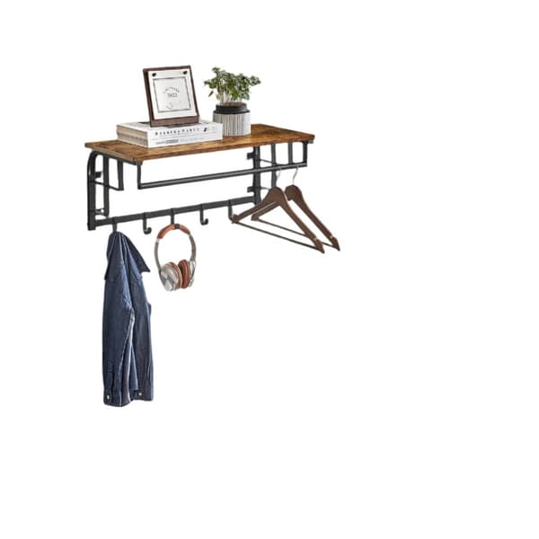 Rootz Wall Garderobe med hylde - vægmonteret hængende hylde - hængende bar - pladsbesparelse - 66 cm x 27 cm x 30 cm