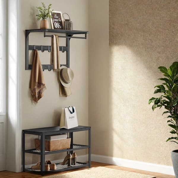 Rootz Wall Garderobe - Væghylde - 10 Aftagelige kroge - Effektiv opbevaringsløsning - 30 cm x 65 cm x 42 cm