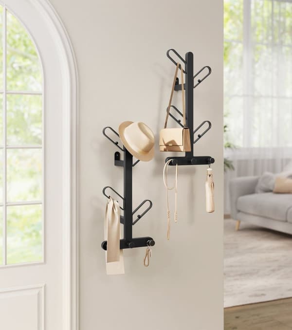 Rootz Wall Garderobe 2 sæt - Opbevaringsskab - Væg skab - holdbart stål - 13 cm x 19 cm x 41 cm - Blæk sort - Holder op til 21 kg