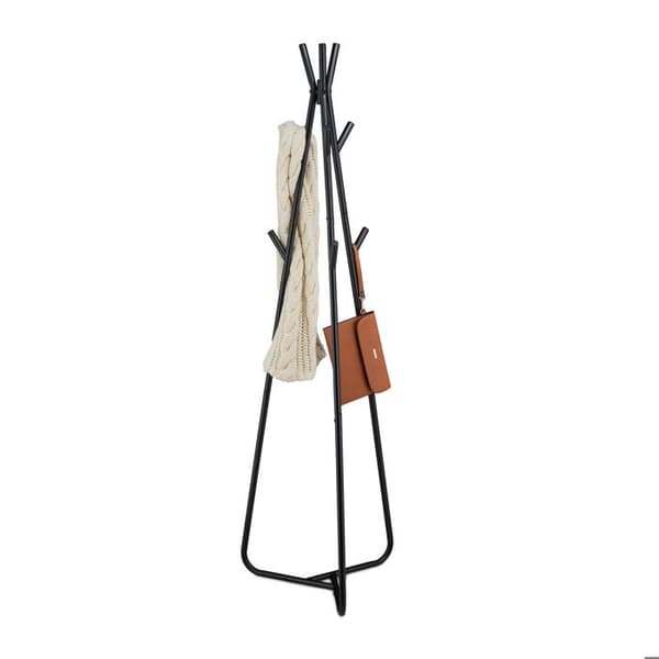 Relaxdays Klädhängare, 9 platser, metall, originaldesign, H x B x D: 157 x 40 x 48 cm, svart