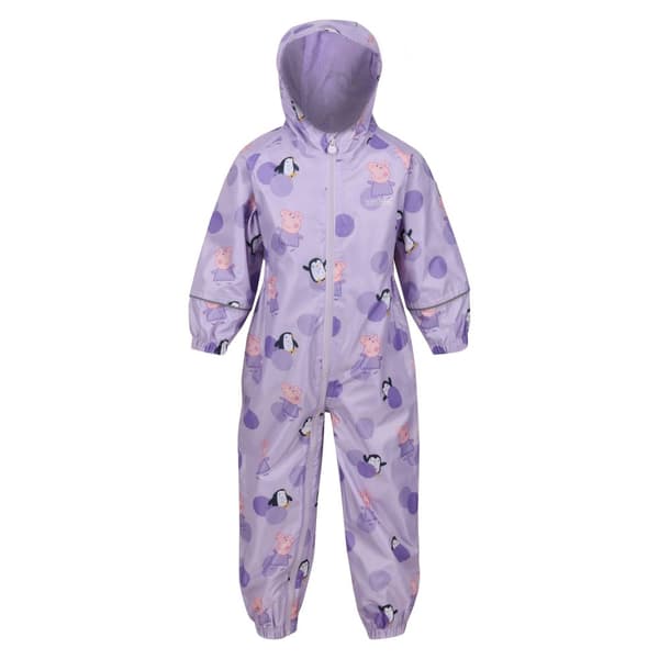 Regatta Childrens/Kids Pobble Peppa Pig Polka Dot Waterproof Puddle Suit Pastel Lilac 24-36 Months