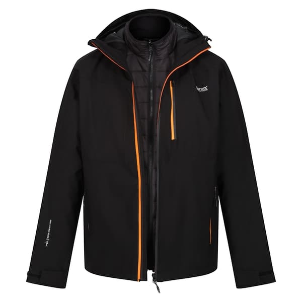 Regatta Mens Wentwood VIII 3 in 1 Waterproof Jacket Black/Orange Pepper L