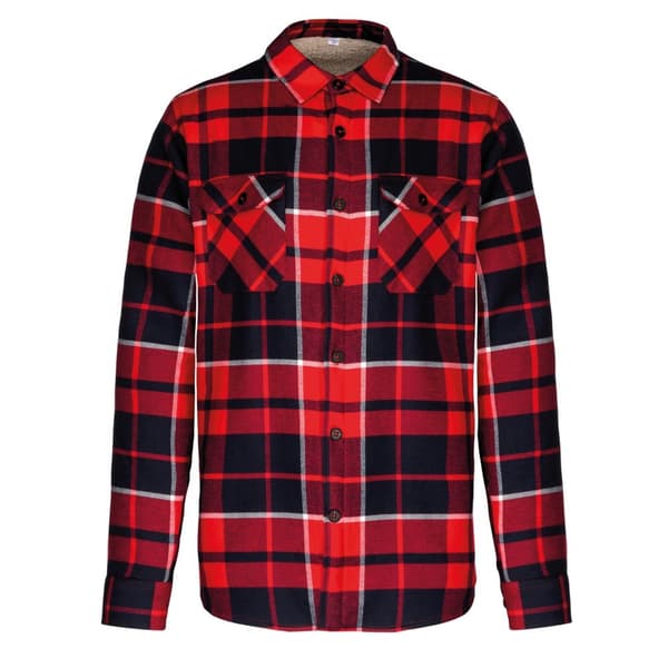 Kariban Mens Checked Sherpa Lined Shirt Jacket Red/Navy S