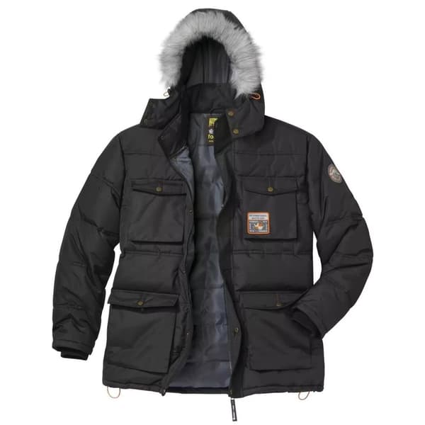 Atlas For Men Mens Water Repellent Faux Fur Hood Parka Black XL
