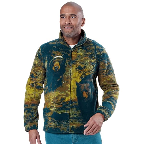Atlas For Men Mens Bear All-Over Print Fleece Jacket