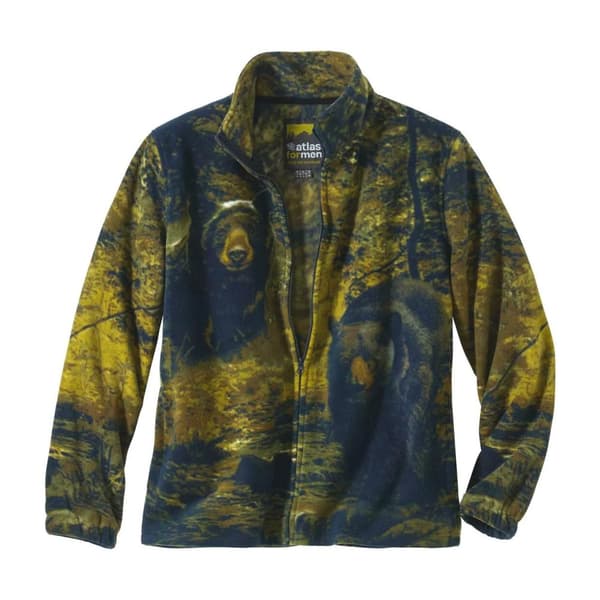 Atlas For Men Mens Bear All-Over Print Fleece Jacket Green L