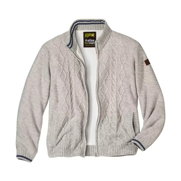Atlas For Men Kabelstickad fleecefodrad jacka för herrar Beige XXL