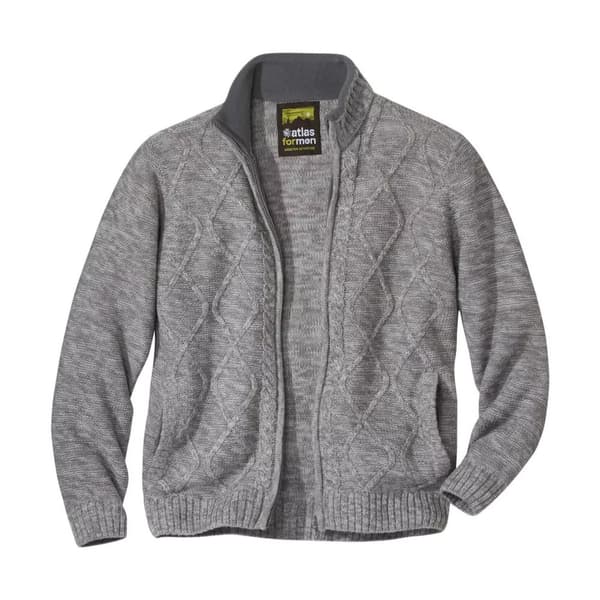 Atlas For Men Mens Cable Knit Full Zip Jacket Grey XXL