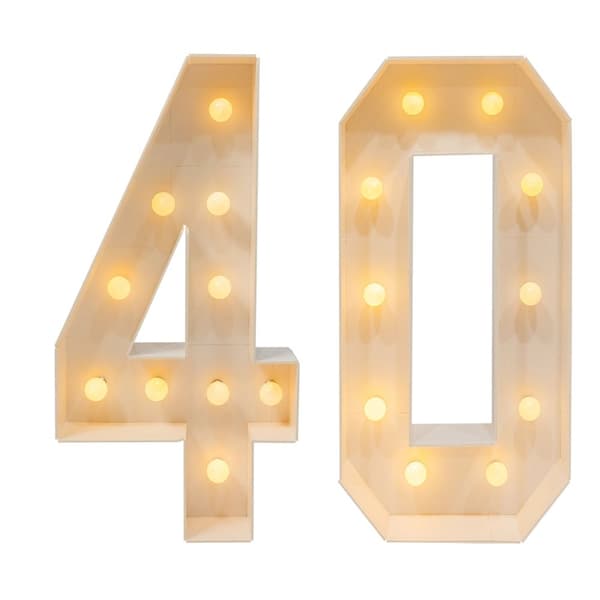 3D LED Lysende Fødselsdagsnumre, Vintage Design, Batteridrevet,40