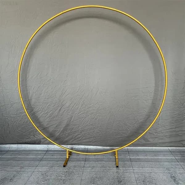 Bröllopsbåge Bakgrundsställning, Utomhusgräsmatta Dekor, Rund Design, 2,2m (86,6 tum), Guld
