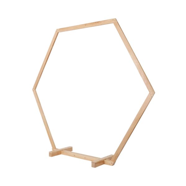 Bröllopsceremonibåge, hexagonalt design, träkonstruktion, ljusgul