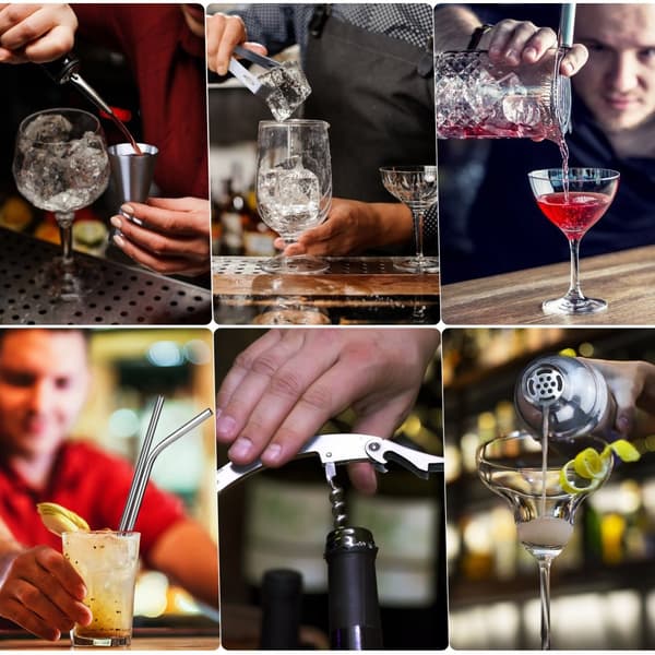 12 STK Cocktail Maker Sæt, Cocktail Shaker Mixer, Bartender Kit med Træ Stand