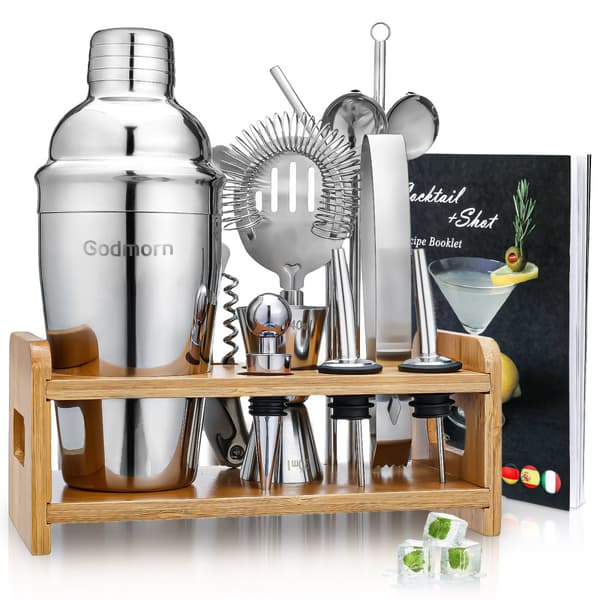 12 kpl Cocktail-konesarja, Cocktail Shaker -sekoitin, Baarimikkosarja puutelineellä