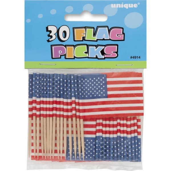 Unique Party USA Flag Picks Blue/White/Red One Size