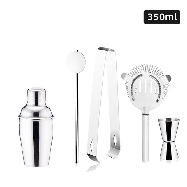 5-delt cocktailsæt i rustfrit stål, med shaker, si, ske, måleske og istang, hjemmebarsæt 350ML