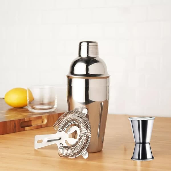 5-delars Cocktailset i Rostfritt Stål – Shaker, Sil, Rörsked, Mått & Istång, Barset för Baren