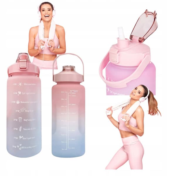 FLASKA MOTIVATIONSFLASKA 2L MED MÄTKOPP LÄCKAGESÄKER BPA-FRI FITNESS SPORT