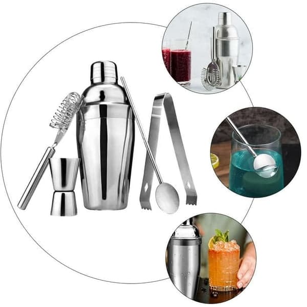 5-Osainen cocktail-setti, baarisetti, shaker 700ml - Ruostumatonta terästä