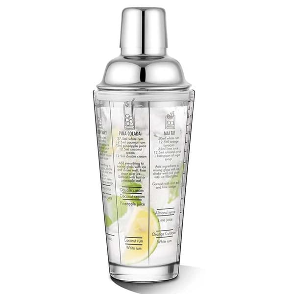 Cocktailshaker med drikkeopskrift 400 ml shaker glas rustfrit stål