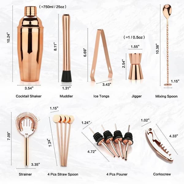 16st allt-i-ett bartenderkit med snyggt bambuställ, cocktailtillverkningssats, verktyg för cocktailbartending