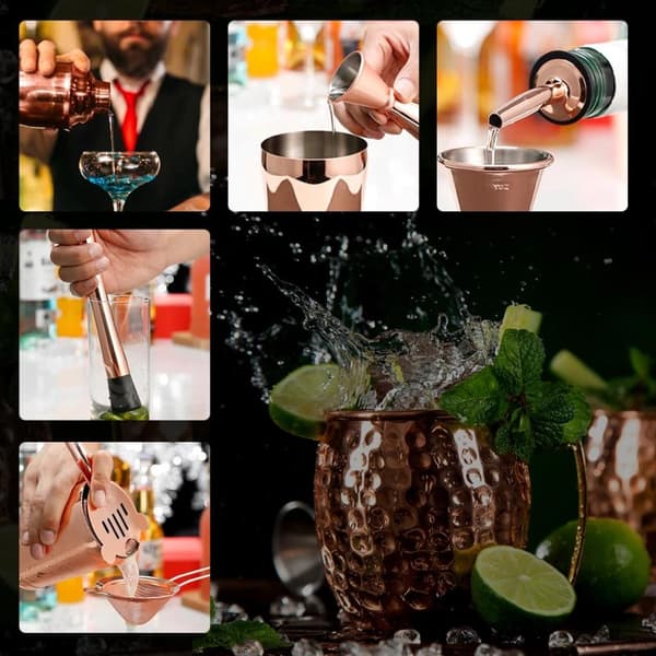 16-i-1 bartender kit med snyggt bambuställ, cocktailtillverkningssats, verktyg för cocktailbartending