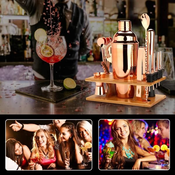 16-i-1 bartender kit med snyggt bambuställ, cocktailtillverkningssats, verktyg för cocktailbartending