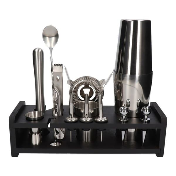 Shaker - omrörare - cocktailset Whiskey rocks Bartender Set 17 el med Black Support Shaker Silvertenn på tenn