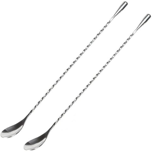 Set med 2 blandningsskedar i rostfritt stål med långa handtag för cocktails, shakes, kaffe, juice, te - primärfärg