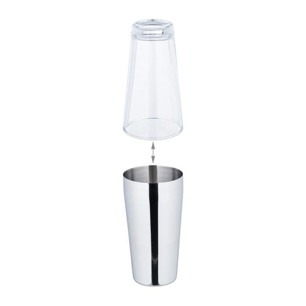Relaxdays Boston cocktailshaker, 2-delad mixer, 400 och 600 ml, rostfritt stål och glas, proffsig, silver/genomskinlig